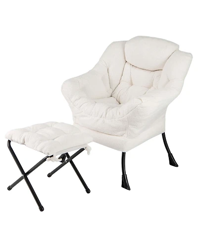 Costway Lazy Sofa Chair Accent Leisure Armchair with Folding Footrest & Storage Pocket