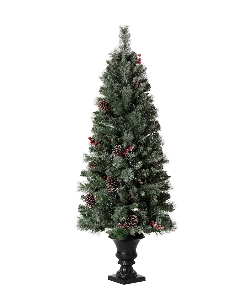 Glitzhome Pre-Lit Flocked Pine Artificial Christmas Porch Tree