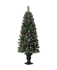 Glitzhome Pre-Lit Flocked Pine Artificial Christmas Porch Tree