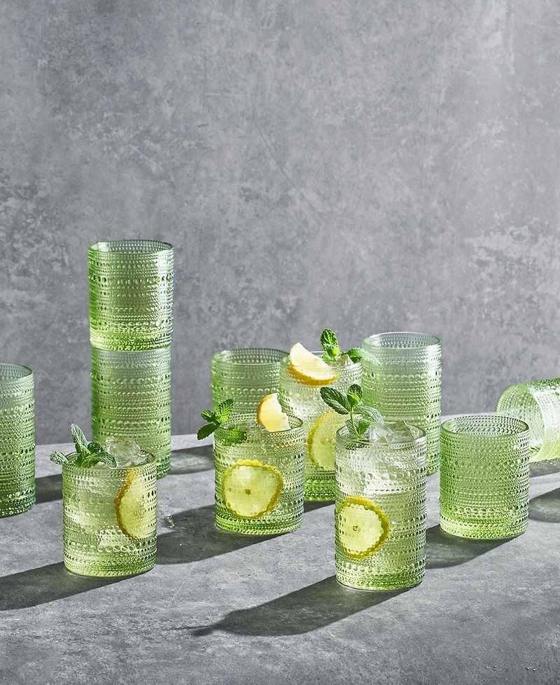 The Wine Savant Green Vintage Hobnail Colored Beaded Drinking Glasses, Set of 12