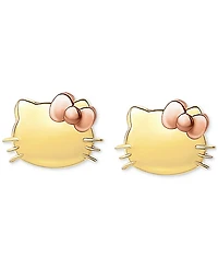 Hello Kitty Stud Earrings 10K Yellow & Rose Gold