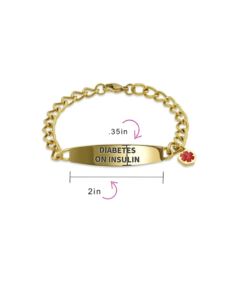 Bling Jewelry Diabetes On Insulin Identification Medical Id Miami Cuban Link Chain Bracelet Gold 2 Tone Steel
