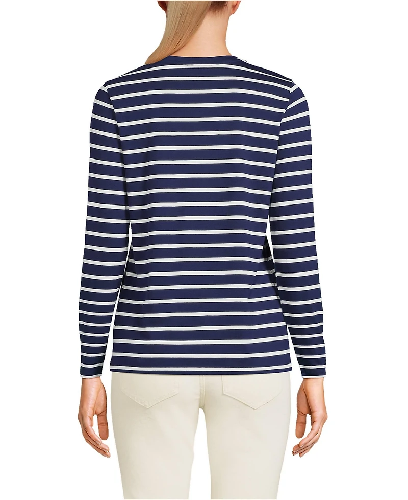 Lands' End Women's Relaxed Supima Cotton Long Sleeve V-Neck T-Shirt