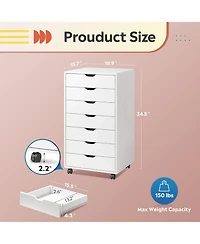 7-Drawer Chest, Wood Storage Dresser File Cabinet with Wheels, White