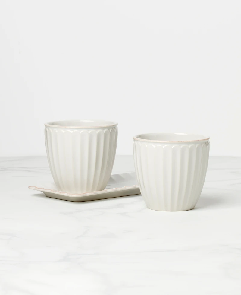 Lenox French Perle Scallop Herb Pots Tray Set