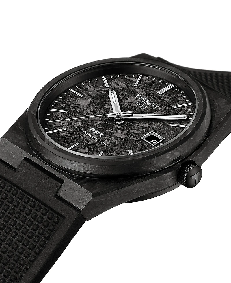 Tissot Men's Swiss Automatic Prx Powermatic 80 Black Rubber Strap Watch 40mm