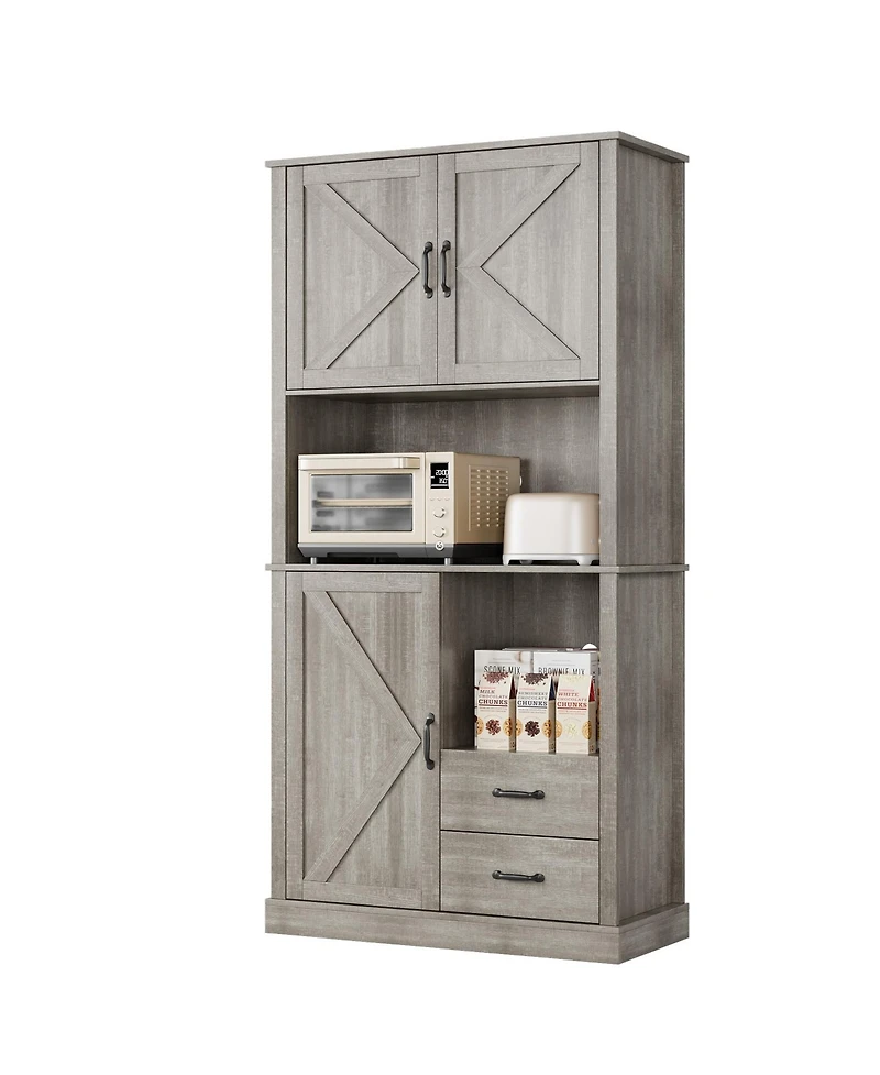 gaomon Modern Kitchen Pantry Cabinet with Microwave Stand, Tall Hutch Bar Cabinet with Drawers & Adjustable Shelves