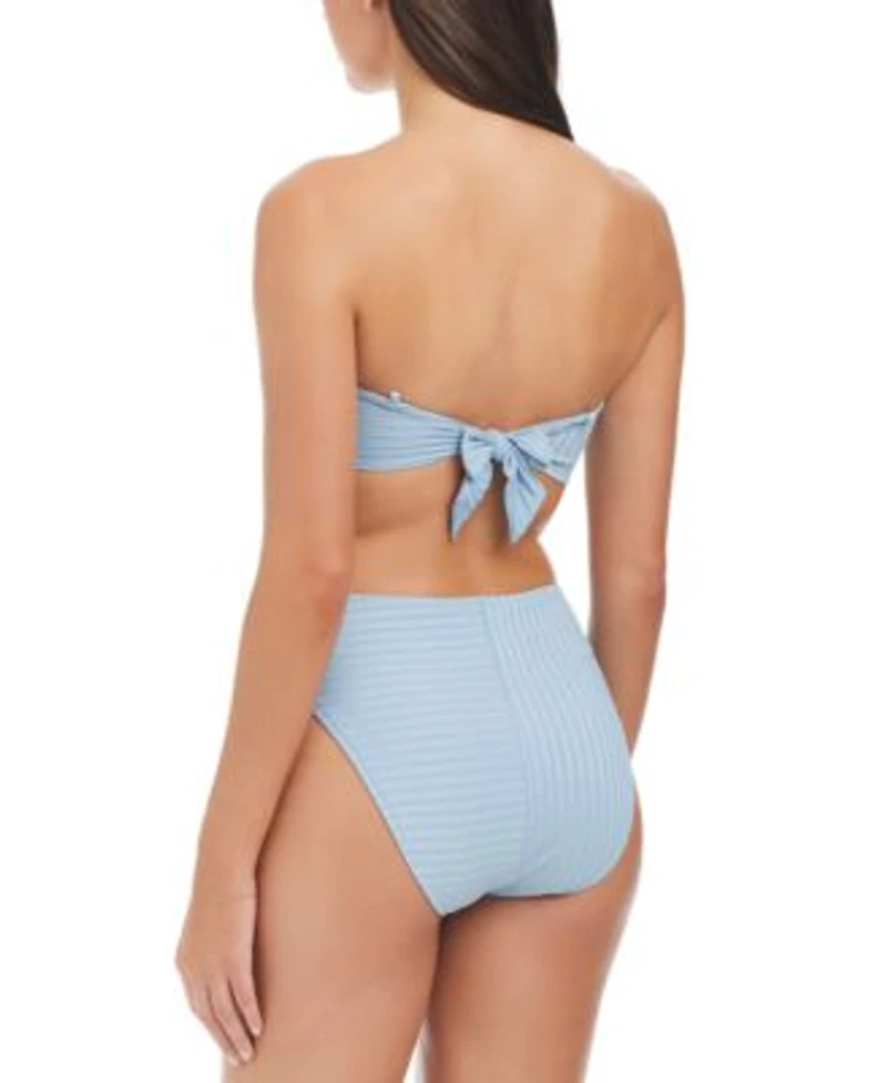 Sanctuary Womens Refresh Rib Bandeau Bikini Top Rib High Leg High Rise Bikini Bottoms