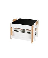 LuxenHome Kids Art Play Activity Table with Storage Shelf and Chair Set with Storage Baskets, White & Gray