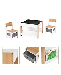 LuxenHome Kids Art Play Activity Table with Storage Shelf and Chair Set with Storage Baskets, White & Gray