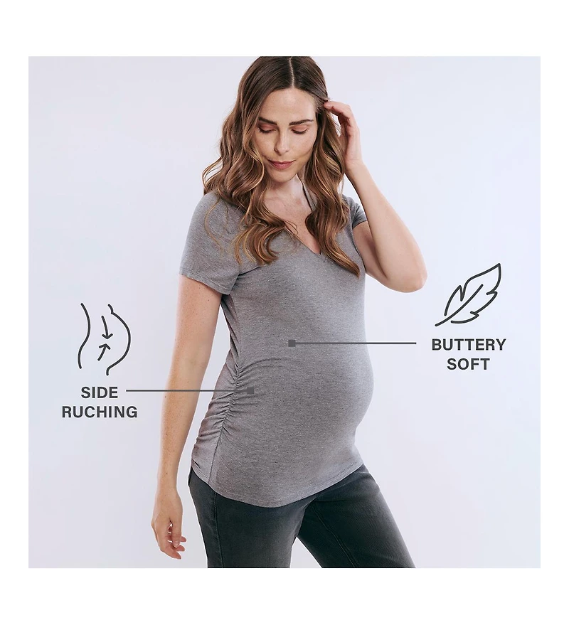 Motherhood Maternity Women's V-Neck Side-Ruched Short Sleeve Tee