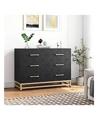 gaomon Dresser For Bedroom With 6 Drawer Double Dressers, Modern Wooden Dresser Chest, Beside Table For Closet, Nursery, Living Room