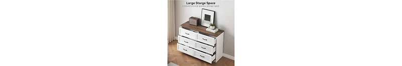 gaomon Dresser For Bedroom With 6 Drawers, Wood Drawer Dresser Chest Of Drawers For Closet, Living Room, Hallway, Nursery, Kids Bedroom(White and Brow