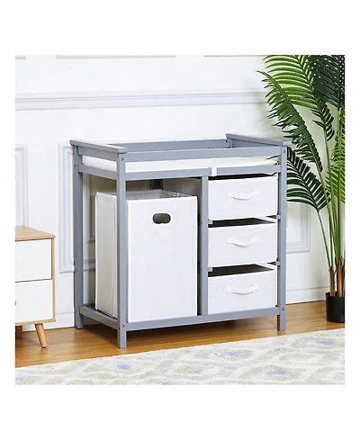 gaomon Wooden Baby Changing Table, Diaper Changing Table, Infant Diaper Changing Station Dresser With Laundry Hamper, 3 Drawer Basket And Changing Pad