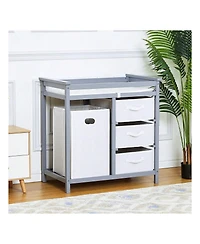gaomon Wooden Baby Changing Table, Diaper Changing Table, Infant Diaper Changing Station Dresser With Laundry Hamper, 3 Drawer Basket And Changing Pad