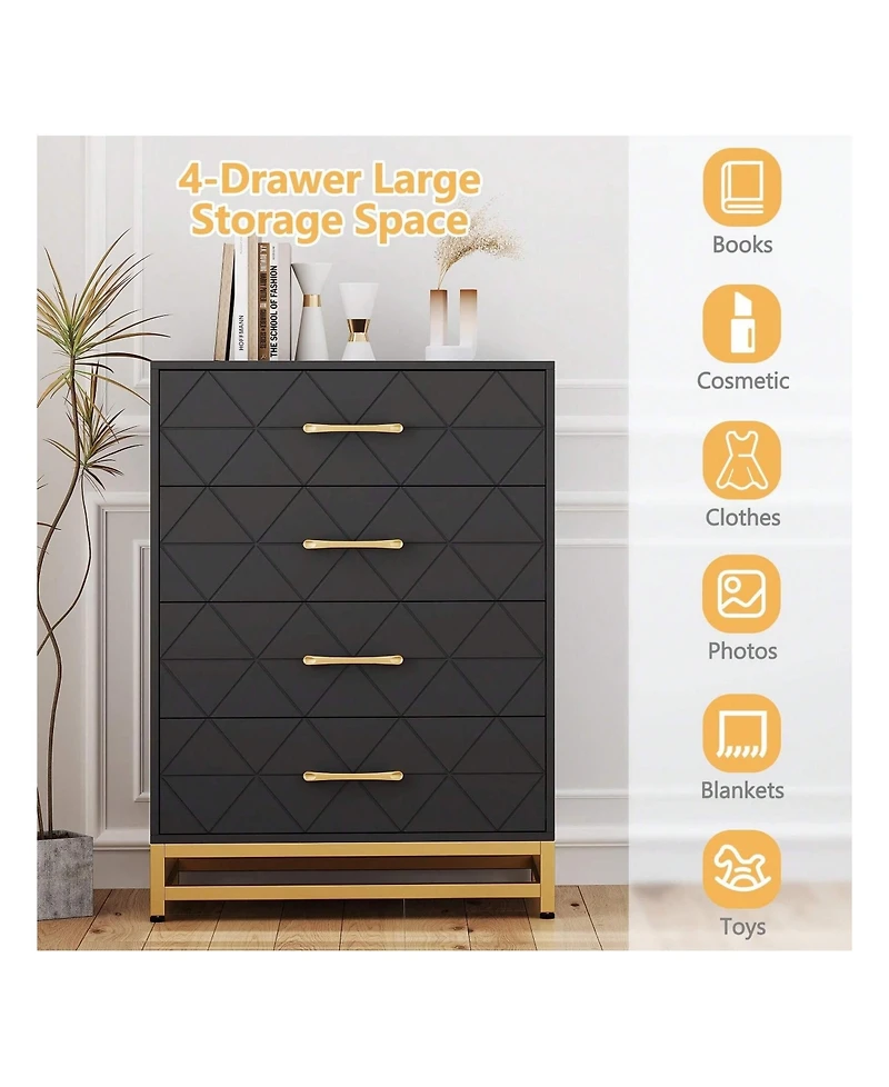gaomon Dresser For Bedroom With 4 Drawers And Metal Handle,Chest Of Drawers, Sturdy Frame Modern Bedroom Furniture, Wood Dressers With Drawers