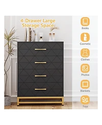 gaomon Dresser For Bedroom With 4 Drawers And Metal Handle,Chest Of Drawers, Sturdy Frame Modern Bedroom Furniture, Wood Dressers With Drawers