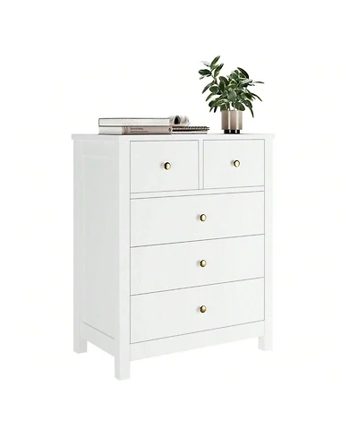 Chest Of Drawers With 5 Drawers, Wood Dresser Organizer With Metal Handle, Modern Dresser For Bedroom, Living Room,Entryway, Hallway, Home Office,, An