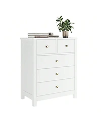 Chest Of Drawers With 5 Drawers, Wood Dresser Organizer With Metal Handle, Modern Dresser For Bedroom, Living Room,Entryway, Hallway, Home Office,, An