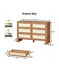gaomon Modern 6 Drawer Double Dresser For Bedroom, Modern Wooden Dresser Chest With Golden Handles, Beside Table For Closet, Living Room And Entryway,