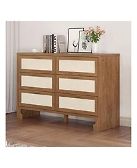 gaomon Modern 6 Drawer Double Dresser For Bedroom, Modern Wooden Dresser Chest With Golden Handles, Beside Table For Closet, Living Room And Entryway,
