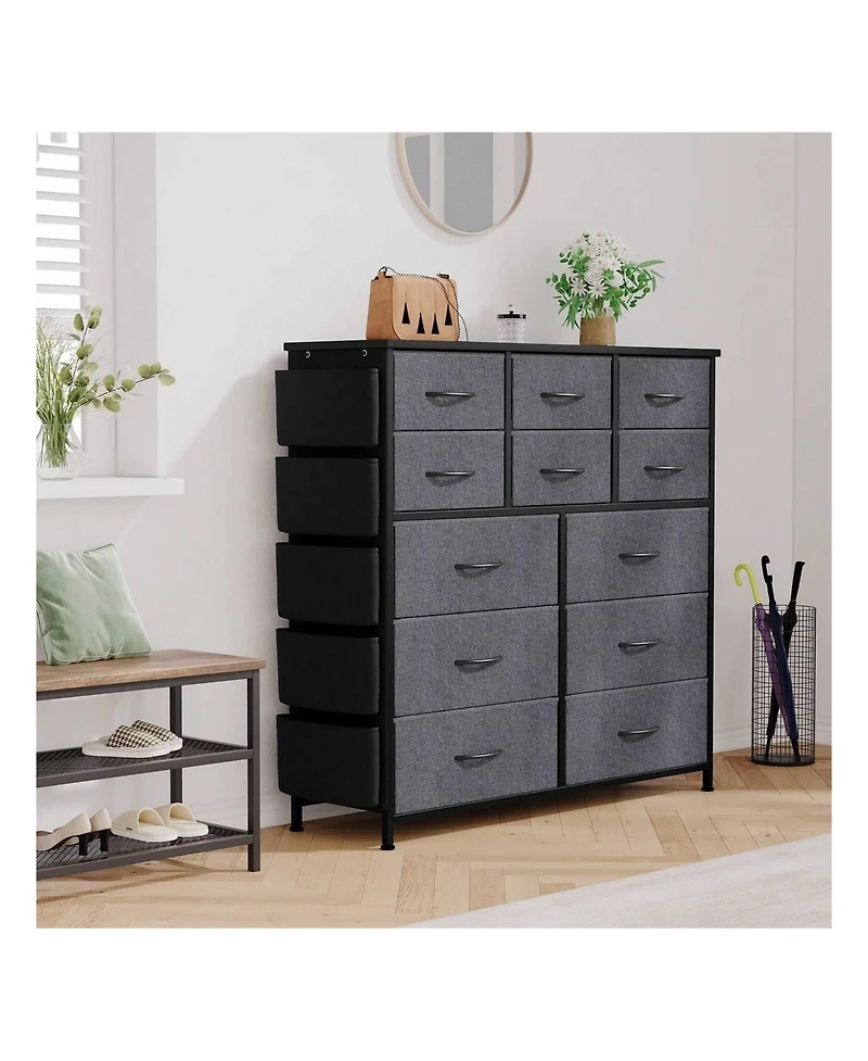 Dresser For Bedroom With 12 Drawer, Dressers & Chests Of Drawers For Hallway, Entryway, Storage Organizer Unit With Fabric, Sturdy Metal Frame, Wood T