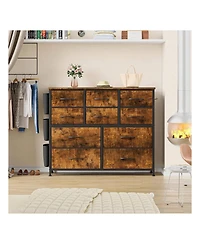 Dresser For Bedroom, 10 Drawers Fabric Storage Drawer, Dressers & Chest Of Drawers With Side Pockets, Hooks, Wood Tabletop For Closet, Living Room, Ha