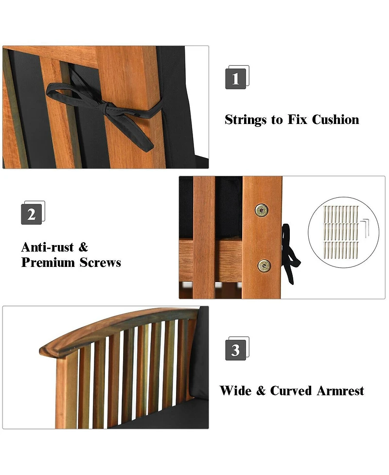 Sugift 4 Pieces Patio Solid Wood Furniture Set with Water Resistant Cushions