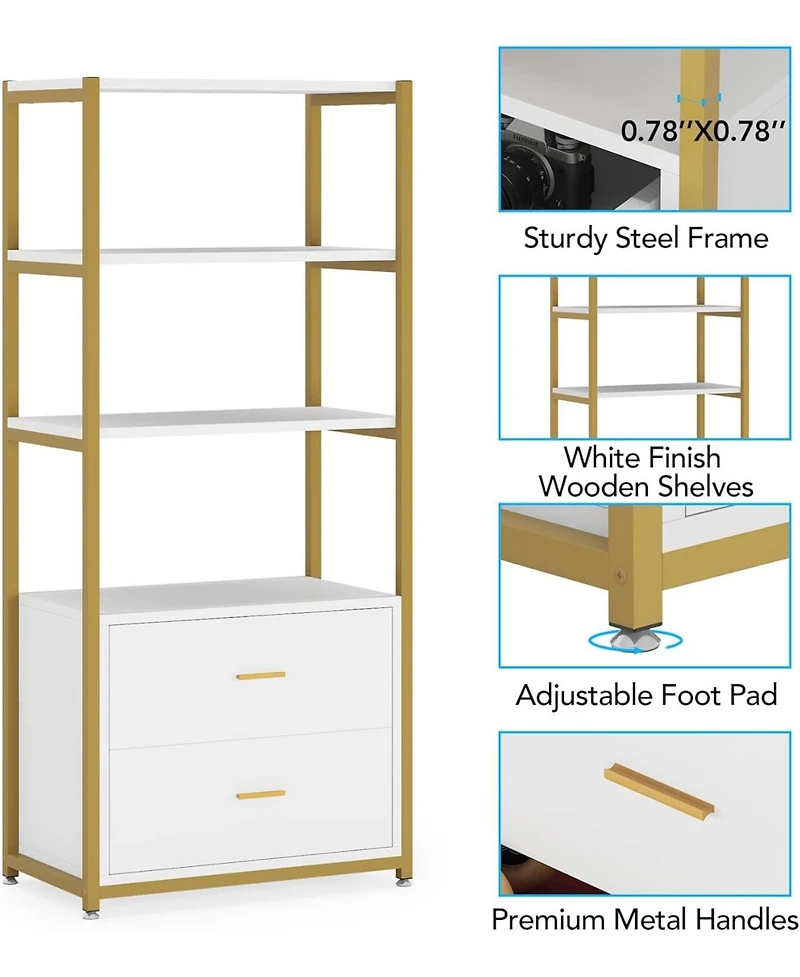 Tribesigns Bookcase, 4-Tier Bookshelf with 2 Drawers