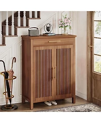 Tribesigns Shoe Cabinet, 5-Tier Shoe Storage Cabinet with Louvered Doors and Drawer, Freestanding Wooden Shoe Rack Organizer with Adjustable Shelves f