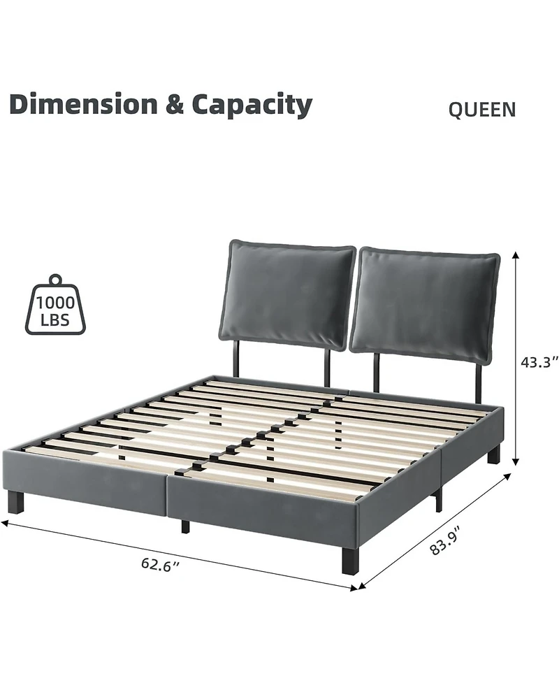 gaomon Queen Bed Frame, Metal Bed Frame with Removable Pillow Back, Platform Bed Frame with Wood Slat Support