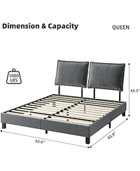 gaomon Queen Bed Frame, Metal Bed Frame with Removable Pillow Back, Platform Bed Frame with Wood Slat Support