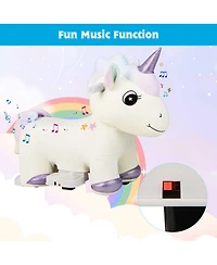 Gymax 6V Electric Animal Ride On Toy Unicorn Kids Plush Ride-on w/ Music & Handlebars