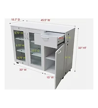 Kings Brand Furniture Buffet Server Sideboard Kitchen Storage Cabinet with Adjustable Shelves & Drawer, White Wood & Glass