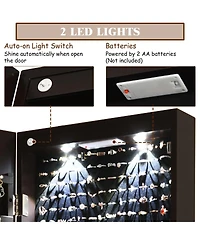Sugift Wall and Door Mounted Mirrored Jewelry Cabinet with Lights-Brown