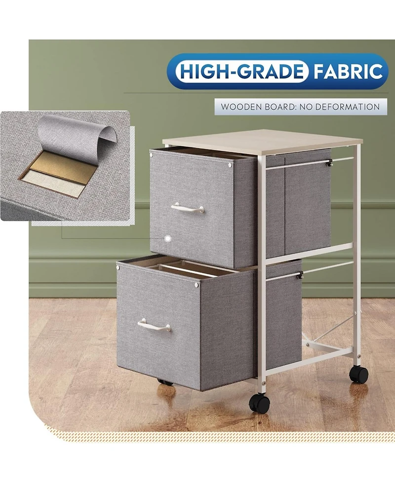 2 Drawer Mobile File Cabinet, Rolling Printer Stand, Fabric Vertical Filing Cabinet fits A4 or Letter Size for Home Office, Light Grey