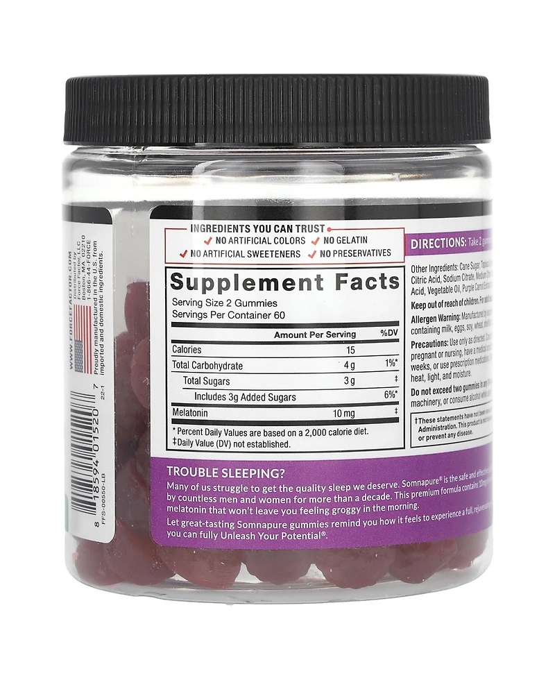 Force Factor Somnapure Great Tasting Melatonin Gummies Dream Berry