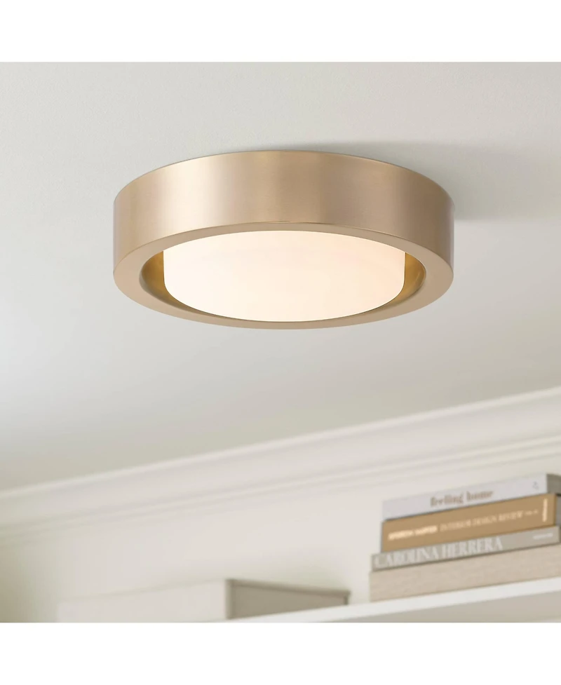 360 Lighting Jayson 12 3/4" Modern Flush-Mount Ceiling Light Fixture Kitchen Foyer Round Led Satin Bronze Finish White Glass