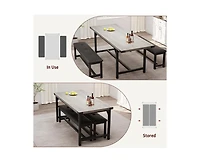 gaomon Dining Table Set for 4-6, 63" Dining Table Set, Extendable Kitchen Table with 2 Upholstered Benches, Strong Metal Frame Dinner Room Extendable