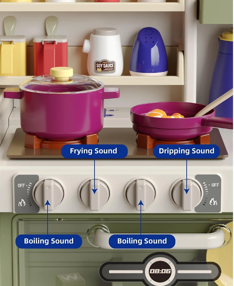 Sugift Kids Kitchen Playset, Interactive Play with Lights and Sounds, For Toddlers 2+ Years Old, Realistic Toy Accessory Set