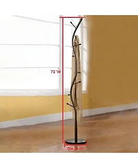 Kings Brand Furniture Black Metal & Walnut Wood Hall Tree Coat & Hat Rack Stand