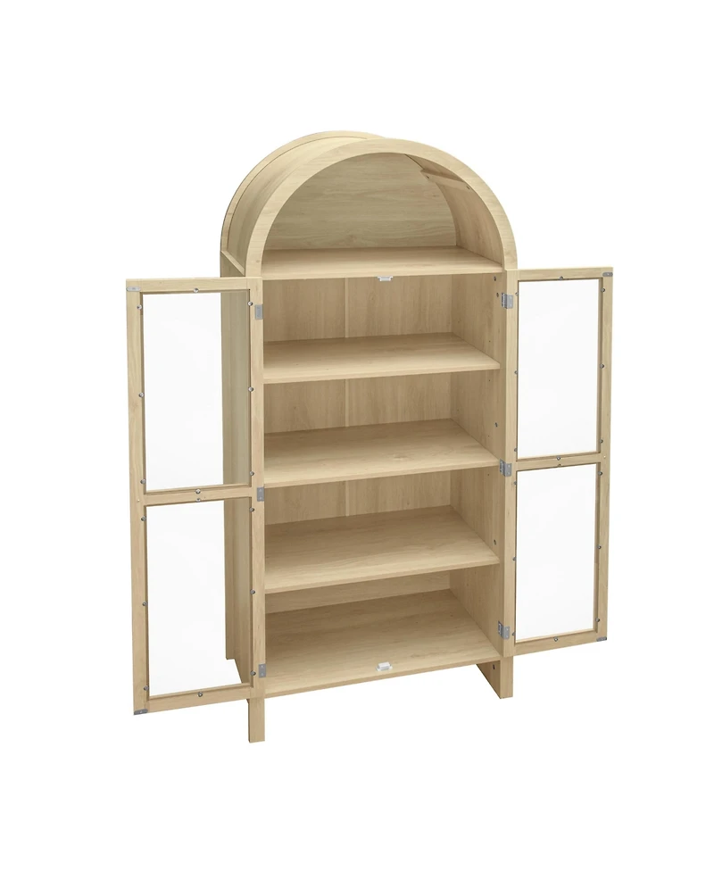 Lovmor 70.28" Tall Arched Kitchen Pantry, Modern Farmhouse Wood Kitchen Storage Cabinets ,Arched Storage Display Cabinet ,Natural