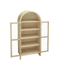 Lovmor 70.28" Tall Arched Kitchen Pantry, Modern Farmhouse Wood Kitchen Storage Cabinets ,Arched Storage Display Cabinet ,Natural