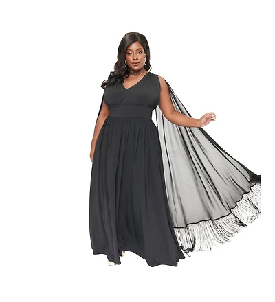 Smak Parlour Plus Size 1970s Fringe Cape Maxi Dress