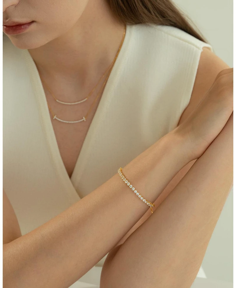 Sterling Silver 18k Gold Plated Sylvia Curved Bar Necklace