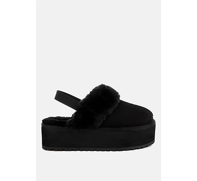 Kutchu Faux Fur Trim Platform Classic Slingback