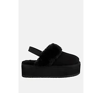 Kutchu Faux Fur Trim Platform Classic Slingback