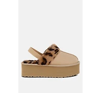 Kutchu Faux Fur Trim Platform Classic Slingback