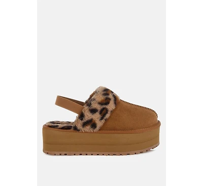 Kutchu Faux Fur Trim Platform Classic Slingback