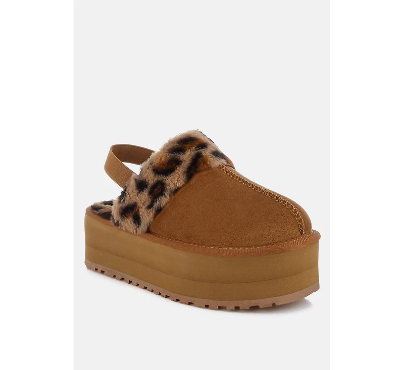 Kutchu Faux Fur Trim Platform Classic Slingback